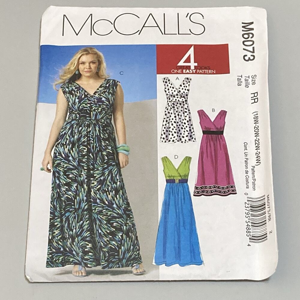 McCalls Sewing Pattern M6073 RR Max Midi Surplice Neck PLUS 18W-24W UNCUT NOS